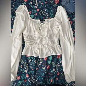 Forever 21 Cream Tie-Front Top